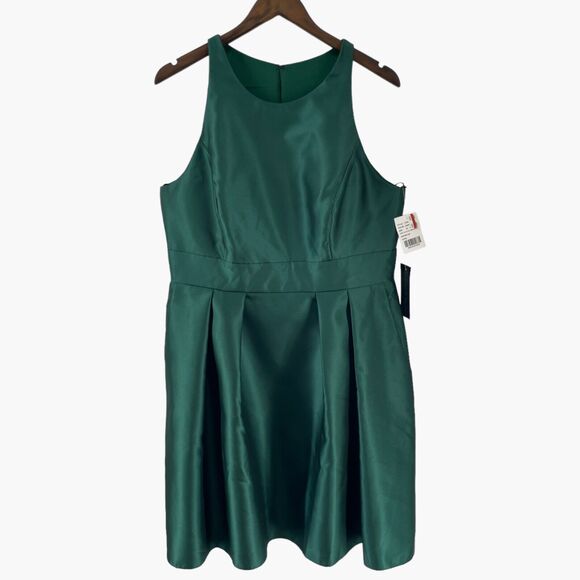 Alfred Sung Hunter Green High Neck Satin Dress - Picture 3 of 8